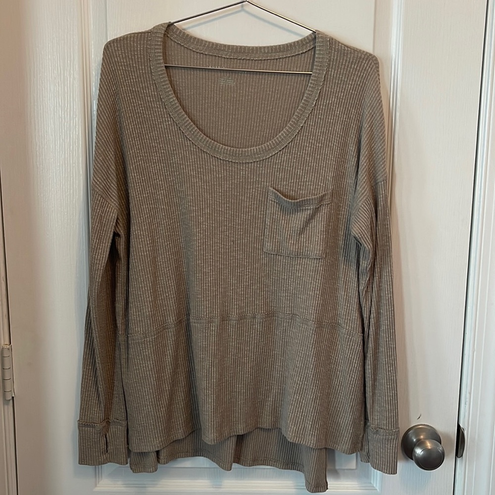 American Eagles Ribbed Long Sleeve Shirt - Tan - Size S